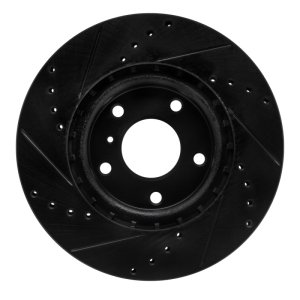 Infiniti G35 Brake Rotor (1) - Front Right - R1 Concepts - Drilled & Slotted - Black - `03-`05